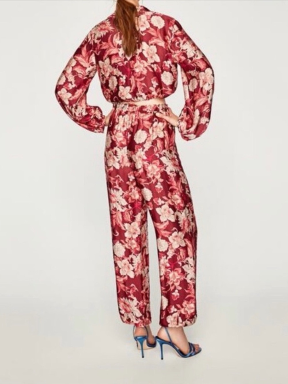 Zara Woman Satin Floral Harem Balloon Pants M - Picture 4 of 13